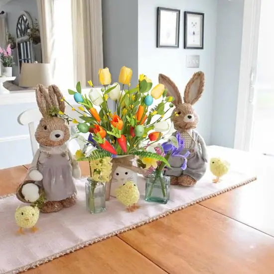 Easter Eggs Picks for Easter Table Decor, 6 Pcs Artificial Spring Flowers Stems Easter Sprays Picks 19.6 Inch Floral Picks with Eggs Tulips and Carrots for Home Vase Spring Centerpieces Decor {4}