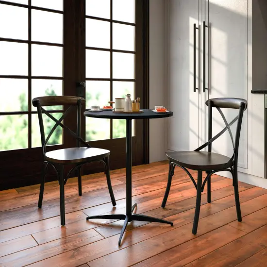 Emma and Oliver 24" Round Wood Cocktail Table with 30" and 42" Columns Black {1}