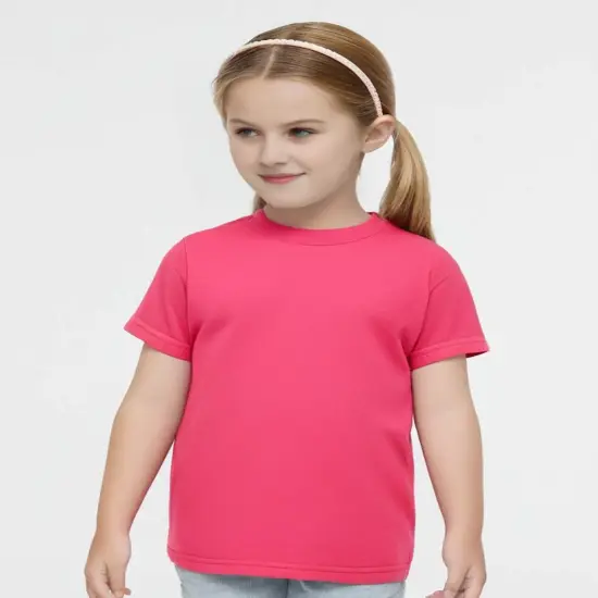 Rabbit Skins &reg; Toddler Girls' Ruffle Neck Fine Jersey Crewneck Short Sleeve Tee Hot pink {1}