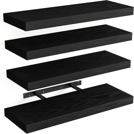 Floating Shelves for Wall, Wall Mounted Rustic Wood Shelves for Bathroom, Living Room, Bedroom and Kitchen, Wall Shelves for Storage,Books,Room Decor (Black, Set of 4, 15.8 Inch) {1}