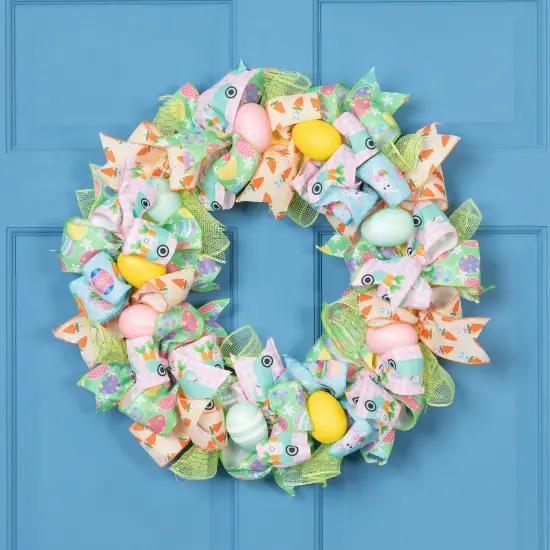 Northlight Pastel Easter Egg and Ribbons Wreath - 22" Green {1}