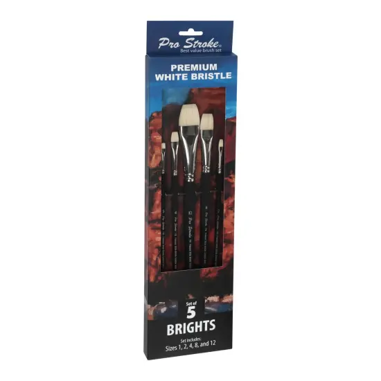 Creative Mark Pro Stroke Premium White Chungking Hog Bristle Artist Paint Brush - Explorer Set of 5 - Natural Bristle Brush w/ Soft Touch Handle for Oils, Watercolors, Acrylics, Alkyds, Caseins {4}