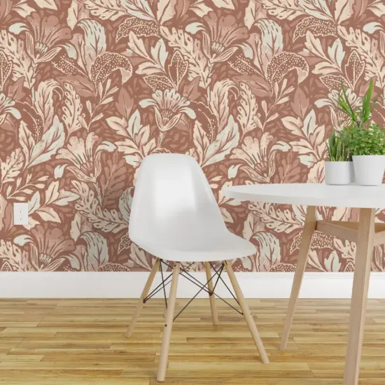 Peel & Stick Wallpaper 2FT Wide Botanical Monochrome Art Nouveau Faux Texture Earth Tone Brown Floral Abstract Foliage Bohemian Custom Removable Wallpaper by Spoonflower {1}