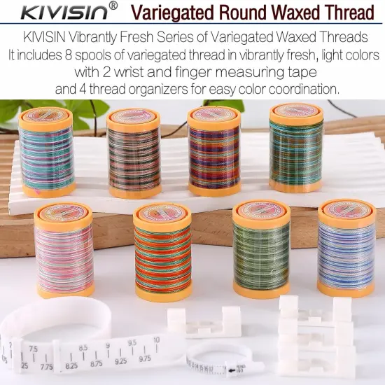 Variegated Waxed Thread 8 Vibrant Color, 0.5mm Wax Coated String 82Yards/Spool, Polyester Wax Cord for Micro Macrame, Bracelets Braiding, Jewelry Making, Beading, Knoting and Kumihimo {4}