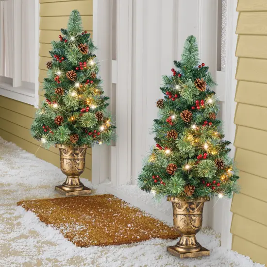 Collections Etc 36-inch LED Lighted Artificial Evergreen Tree with Gold-Tone Planter {4}