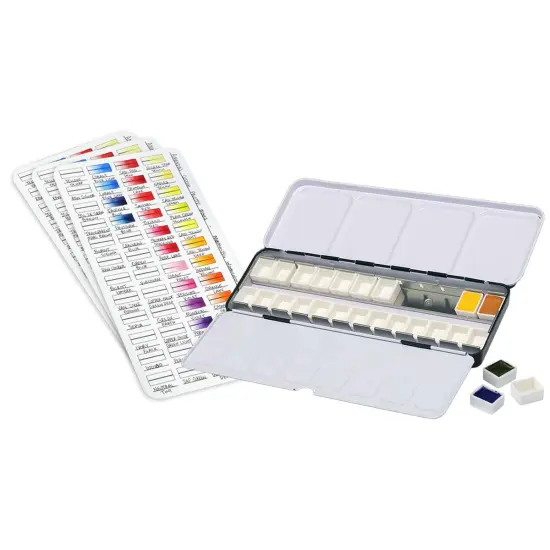 New York Central Watercolor Palette - 24 Empty Half Pans Boxes and Palette with 10 Watercolor Swatch Cards {3}