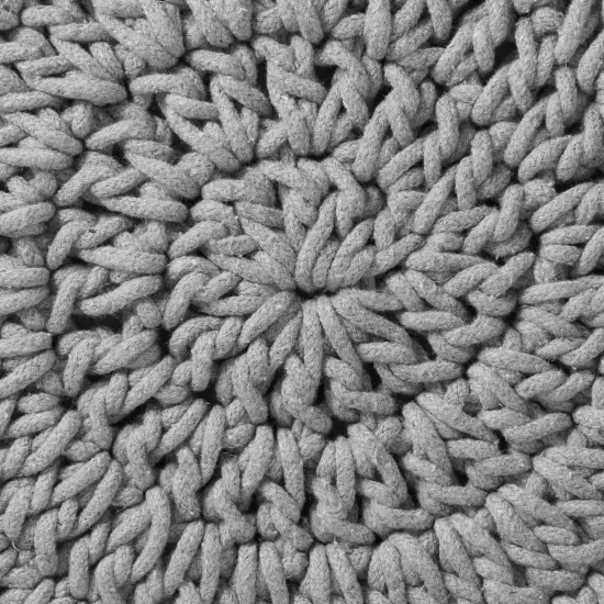 Pouf Ottoman Footstool, 13" Round x 11" High, Hand-Knitted Cotton Footrest, Non-Skid Wood Legs, Boho Foot Stool for Living Room, Bedroom {6}