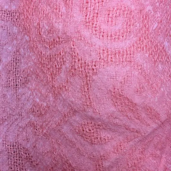 1 Yard Coral Silk Gazar Embroidered Fabric for Dresses and Gowns 56 Inches Wide {1}