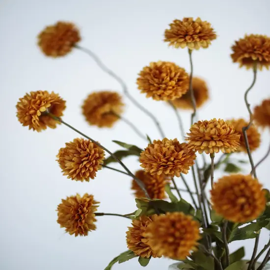 6pcs Artificial Pompon Mum Flowers - Burnt Orange {3}