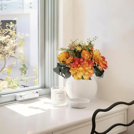 Orange Dahlia Peonies Artificial Flowers 2 Bouquets Dahlia Combo Peony Silk Flowers 18stems Faux {6}