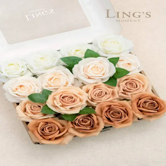 16pcs Artificial Flower Bouquet - Ivory & Cream & French Orange & Burnt Orange (3.5") {5}