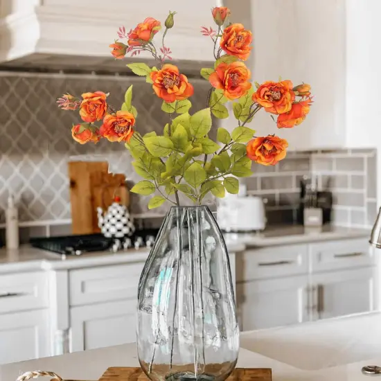 2 Pcs Artificial Fall Rose Flowers with Stems Orange Silk Flowers {3}