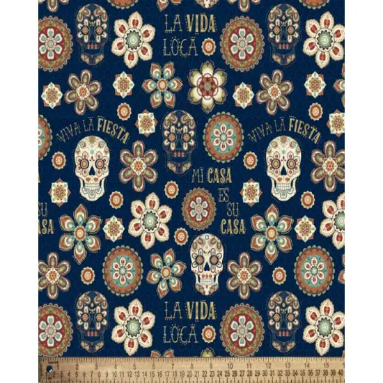 Sugar Skulls Fiesta Cotton Fabric | By The Yard | Sewing and Crafting | 44 inches wide {2}