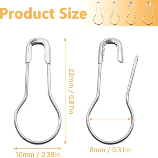 1000pcs Metal Safety Pins, Bulb Gourd Pins, 0.9&rdquo; Clothing Tag Pin Calabash Pin Pear Shaped Bead Needle Pins for Crafts Clothes Crafting Knitting Sewing Making Accessories (Sliver) {2}
