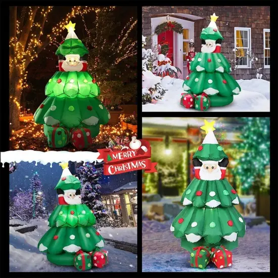 6ft Height Inflatable LED Lighted Christmas Tree Blow up w/ Santa & Gift Boxes {4}