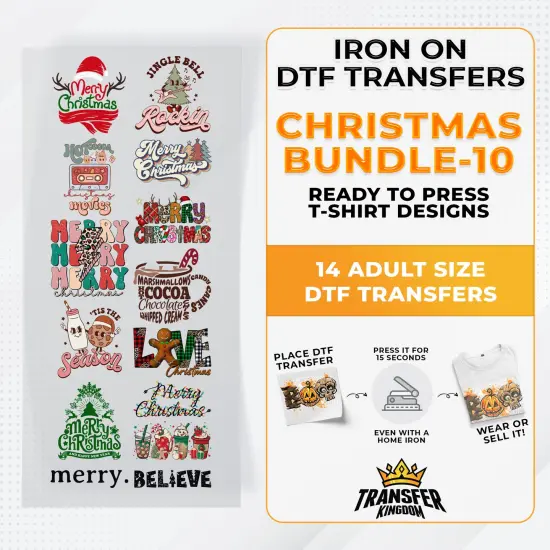 Iron on DTF Transfer Christmas Bundle 10 - 14 Best Seller T-shirt Designs Ready To Press {1}