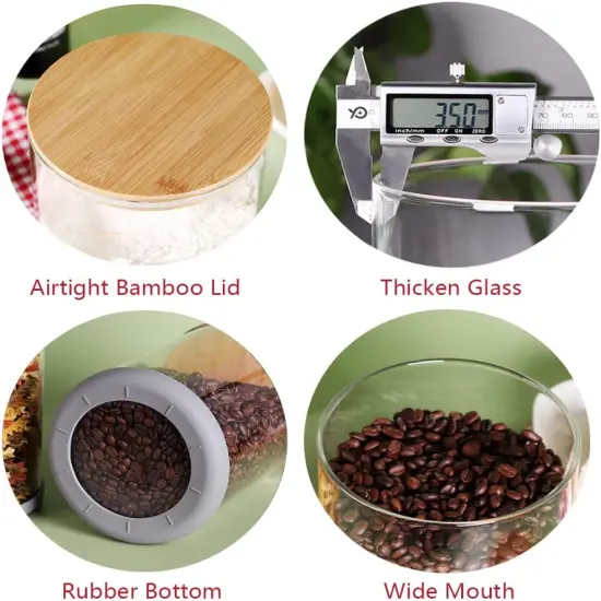 Set of 2 Glass Flour Container with Airtight Bamboo Lid, Large Food Jar with Wooden Lid for Storage Flour, Sugar, Cookies, Rice, Coffee Beans(3L) {3}