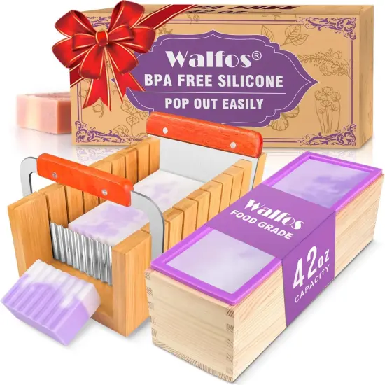 Soap Mold for soap Making, Soap Making kit - 42 oz Silicone Loaf soap Mold Set with Rectangular Wood Box & Bamboo Cutter Measuring Box, 2 Scraper for Soaps Making {1}