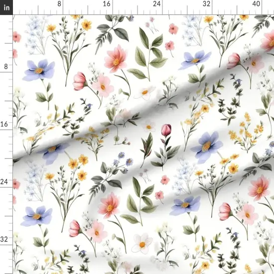 Various Fabrics by the Yard or Fat Quarter Summer Floral Wildflowers Botanical Nature Green Yellow Blue Pink Custom Printed Fabric by Spoonflower {1}