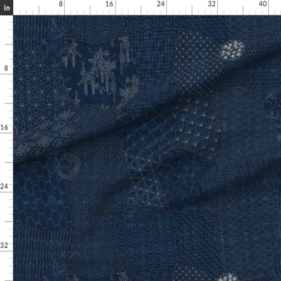 Various Fabrics by the Yard or Fat Quarter Collection Sashiko Japanese Traditional Quilt Origami Dark Blue Indigo White Sewing Custom Printed Fabric by Spoonflower {1}