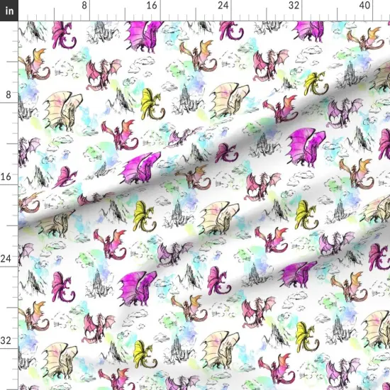 Various Fabrics by the Yard or Fat Quarter Dragon Rainbow Dragons Multi Book Illustration Custom Printed Fabric by Spoonflower {1}