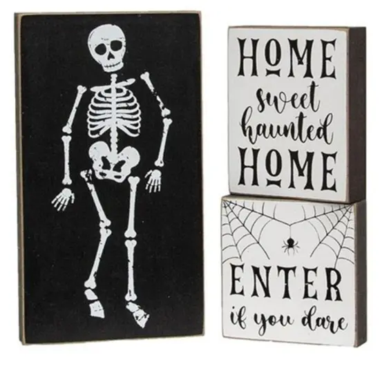 Set of 3 Halloween Enter If You Dare Decorative Stacking Wooden Blocks {1}