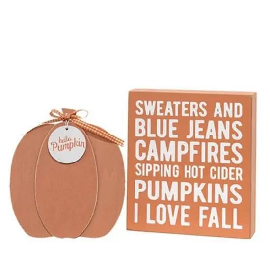 2 - Set Sweaters and Blue Jeans Box Sign with Hello Pumpkin Easel {1}