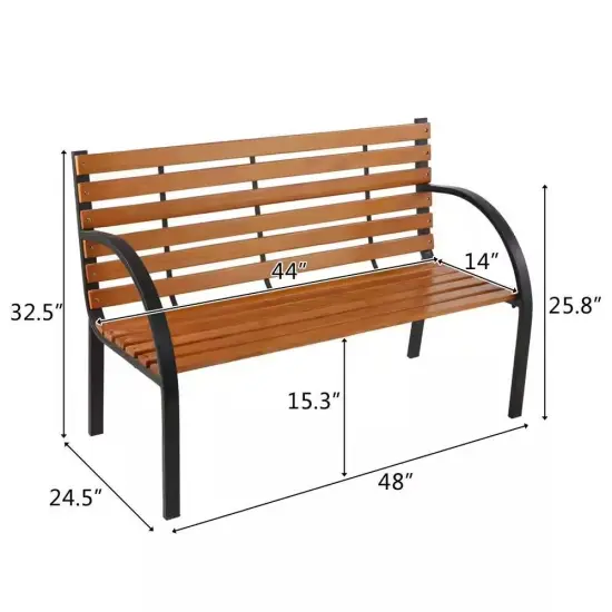 Iron Hardwood Outdoor Garden Bench with Curved Armrests Black & Natural {3}