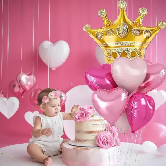 Pink Mixed Heart and Crown Balloon(Gold and Pink) {4}