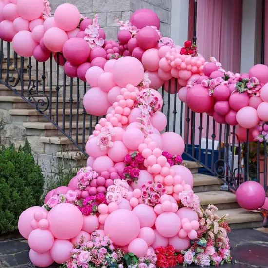 55 PCS 12 Inch Hot Pink Metallic Balloon Set (Pink) {4}