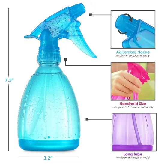 3 Pack Plastic Spray Bottles 12oz - (Purple, Blue, Pink) {2}