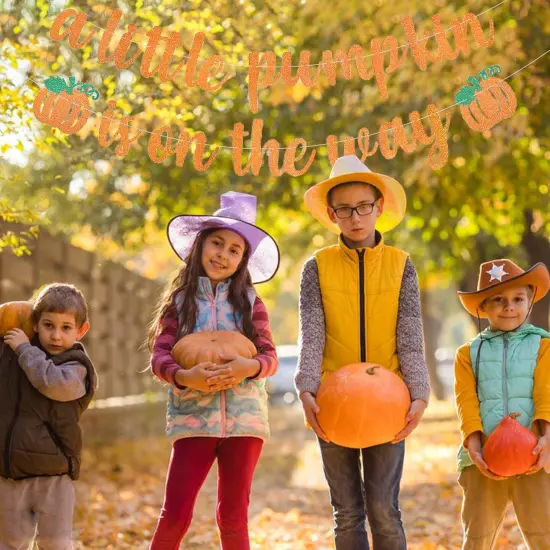 Orange Glitter "A Little Pumpkin Is On The Way" Banner {5}