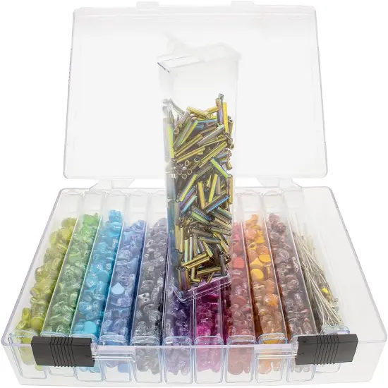 The Beadsmith Personality Case - Clear Storage Organizing System 6.25 x 4 x 1.4 inches - Includes 12 flip top Boxes 1 x 3.75 inches each, for organizing and storage {2}