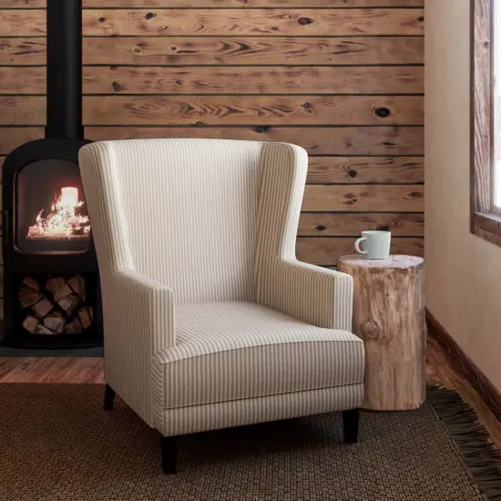 Ticking Sand - Beige & Taupe Small Scale,Stripe Upholstery Fabric 54 Inches" {2}