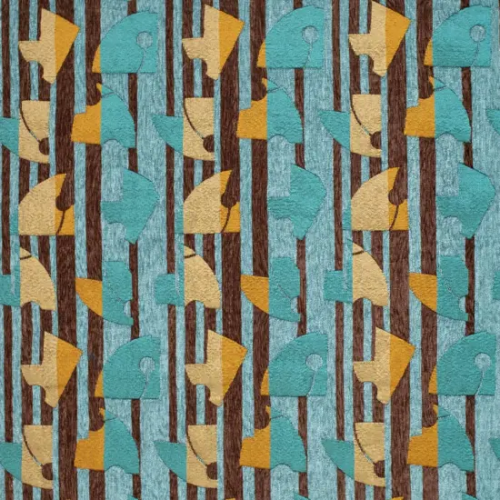Nova Blue - AquaTeal,brown AbstractGeometric Upholstery Fabric 54 Inches" {1}