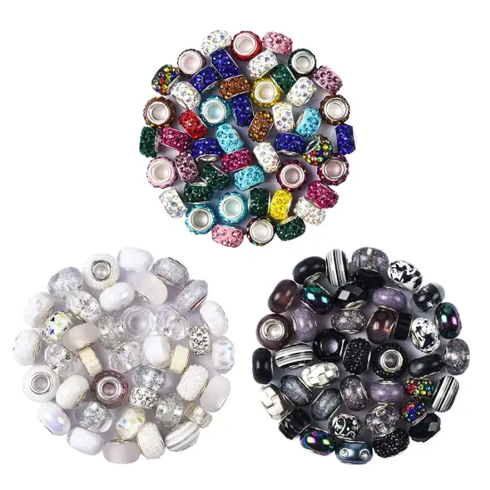 Aipridy Assortment European Large Hole Beads Spacer Beads Rhinestone Craft Beads for DIY Charms Bracelet Jewelry Making (Black-White) {6}