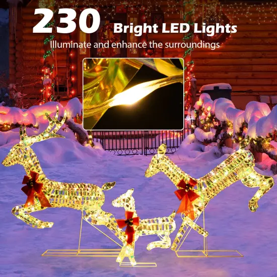 3-Piece Lighted Christmas Reindeer Family with LED Lights and Bows {5}