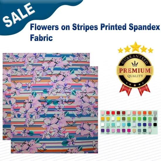 Flowers on Stripes Printed Spandex Fabric {1}
