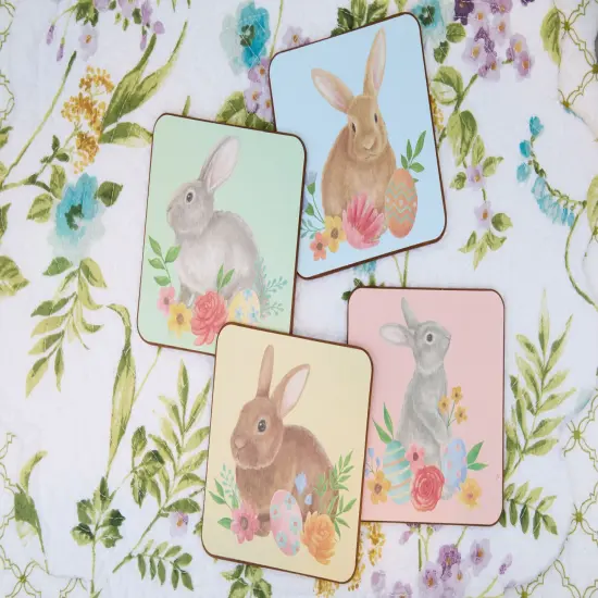 4" Multi-Color Easter Floral Cute Bunny Rabbit Drink Sitter Coasters Set of 4 {4}