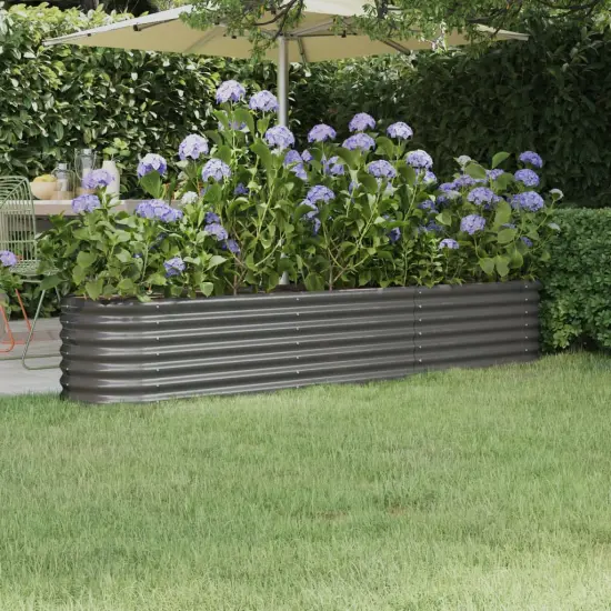 vidaXL Patio Raised Bed Powder-coated Steel 88.2"x15.7"x14.2" Gray {1}