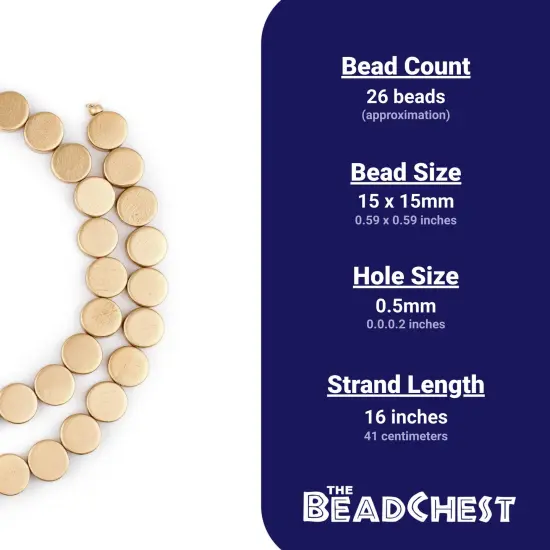 The Bead Chest Gold Circular Natural Wood Beads (15x15mm): Organic Eco-Friendly Wooden Bead Strand for DIY Jewelry, Crafts, Necklace and Bracelet Making {4}