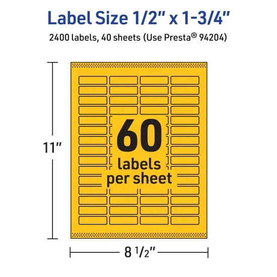 Avery Bright Yellow Paper Labels, 0.5" x 1.75" Rectangle {5}