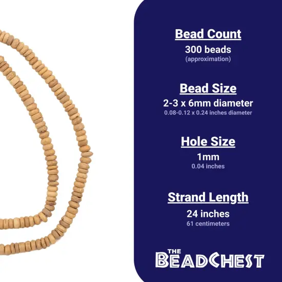 The Bead Chest Brown Bone Donut Beads 3x6mm Heishi 24 Inch Strand {4}