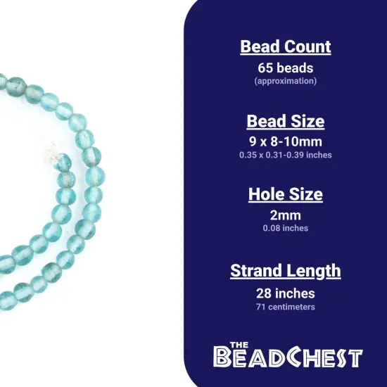 The Bead Chest Ancient-Style Java Glass Beads, Round Indonesian Handmade Fair Trade Etched Spacers for DIY Jewelry Making and Crafts (Clear Marine) {4}