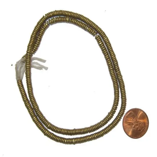 The Bead Chest Kenya Brass Heishi Beads - Full Strand of 3mm African Metal Disk Spacers {2}