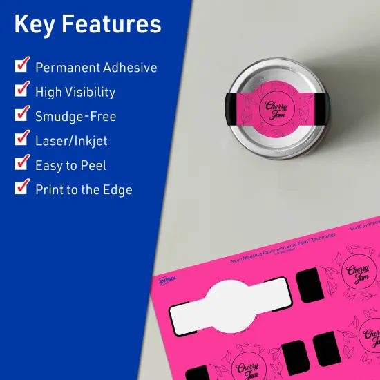 Avery Neon Magenta Paper Labels, 1.5" x 3.5" Wraparound {2}