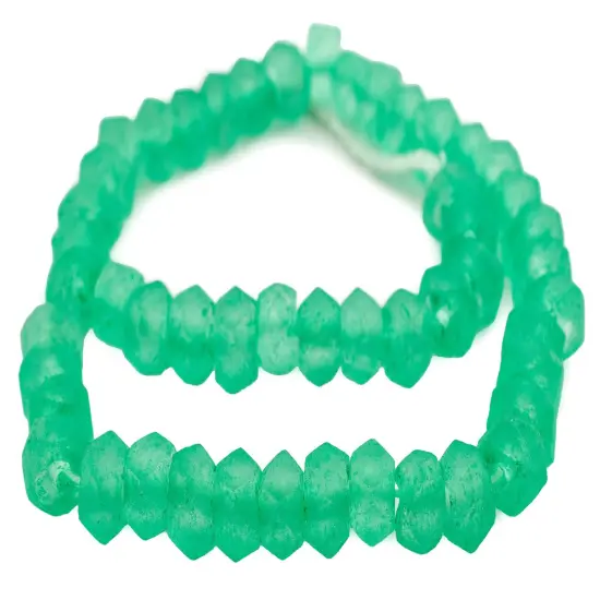 The Bead Chest Verdant Green Faceted Recycled Java Sea Glass Beads - Full Strand of Faceted Bottle Glass Beads | Approximately 48 Beads {3}