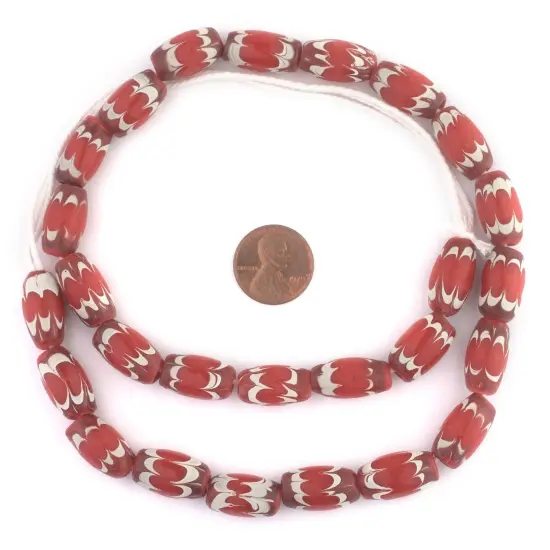 The Bead Chest Red Java Chevron Beads (16x10mm) {2}