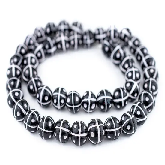 The Bead Chest Terracotta Black & White French Cross Beads 14mm Black and White Round Clay 24 Inch Strand {3}