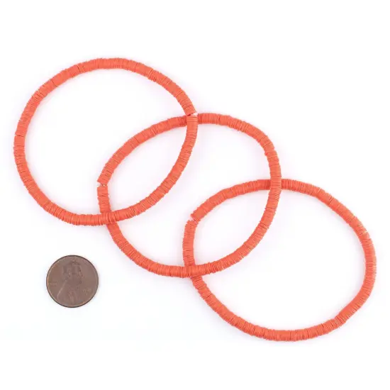 The Bead Chest Boho Stretch Bracelet, Orange - Stackable African Vinyl Heishi, Unisex for Men & Women {2}